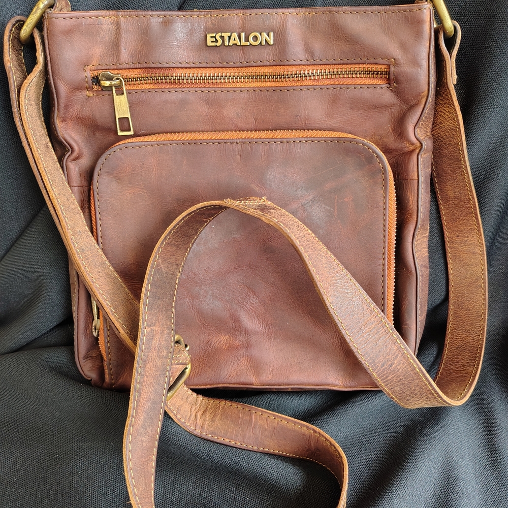 Estalon Men's Brown Leather Messenger Bag